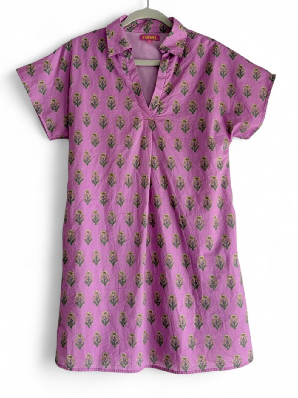 THML 100% Cotton Pink Floral Shirt Shift Dress Size M